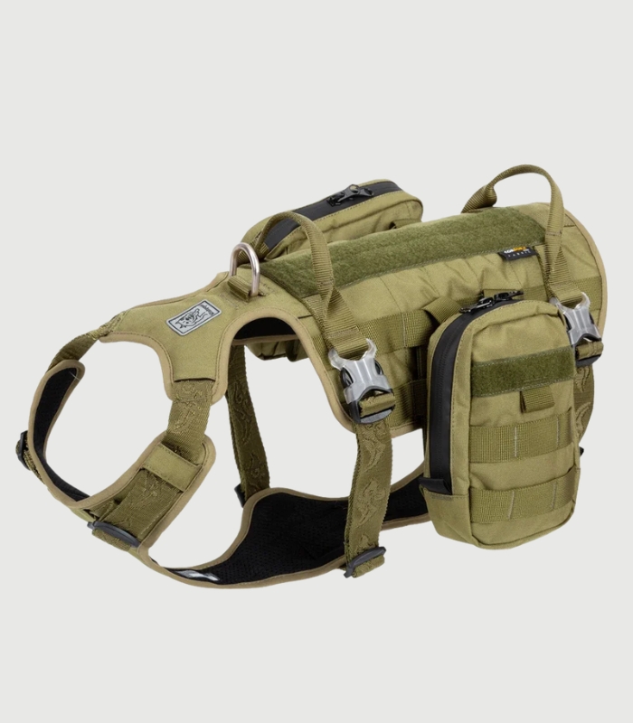 Harnais Tactique pour Chien - Robuste, Réglable avec Poignée - VERT, M